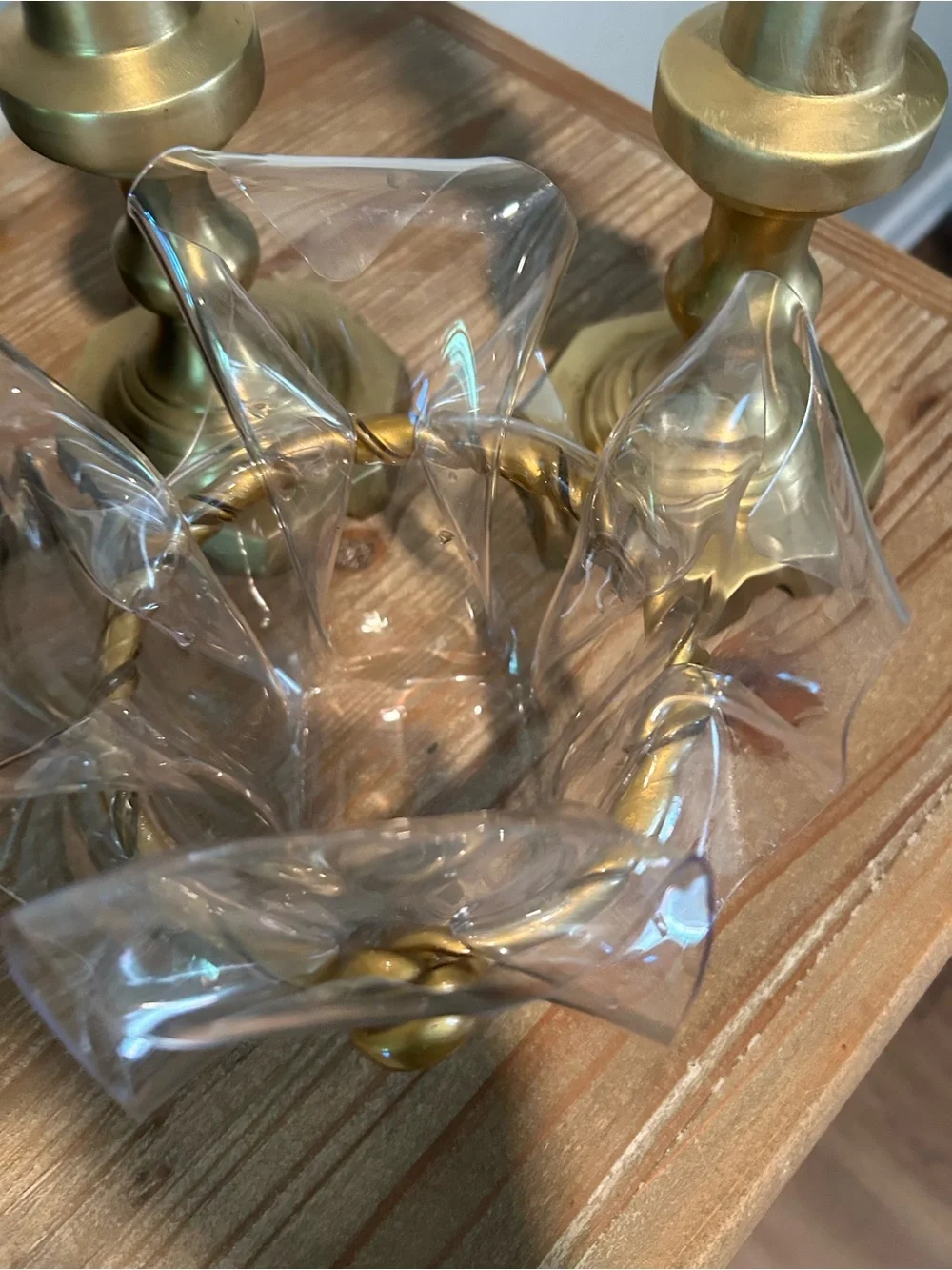 1970s Clear Lucite Handkerchief Vase With Gold Gilt Rope
